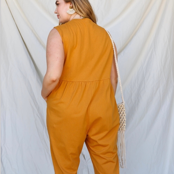 VERY J Plus Size Chic Dark Mustard Relaxed Fit Jumpsuit - Picture 3 of 6